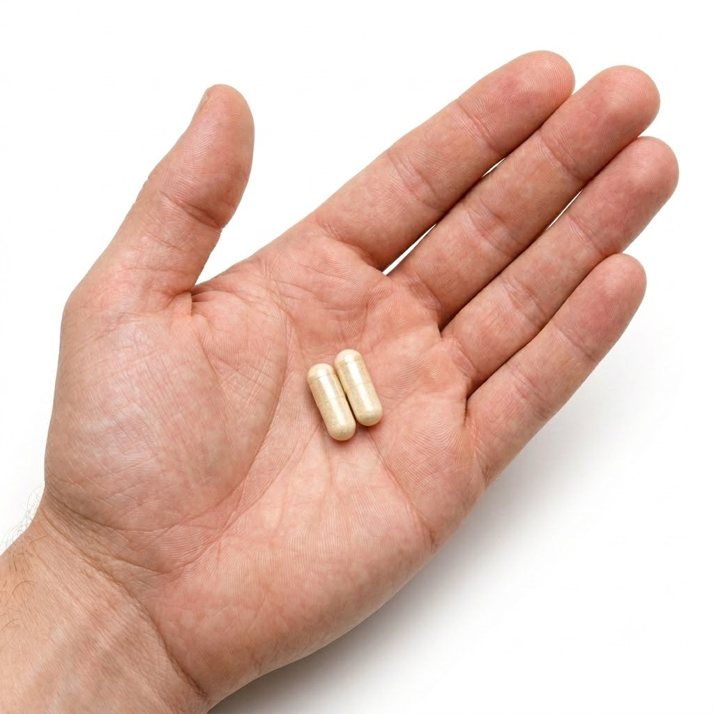 Two Kētos Core capsules in an open palm